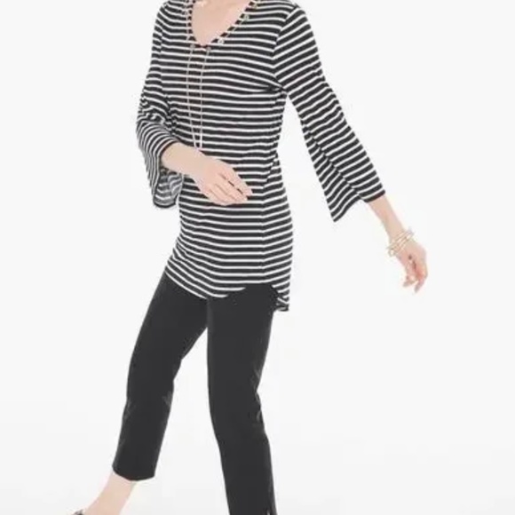 New Chicos Timeless Striped Necklace Top - Picture 2 of 3